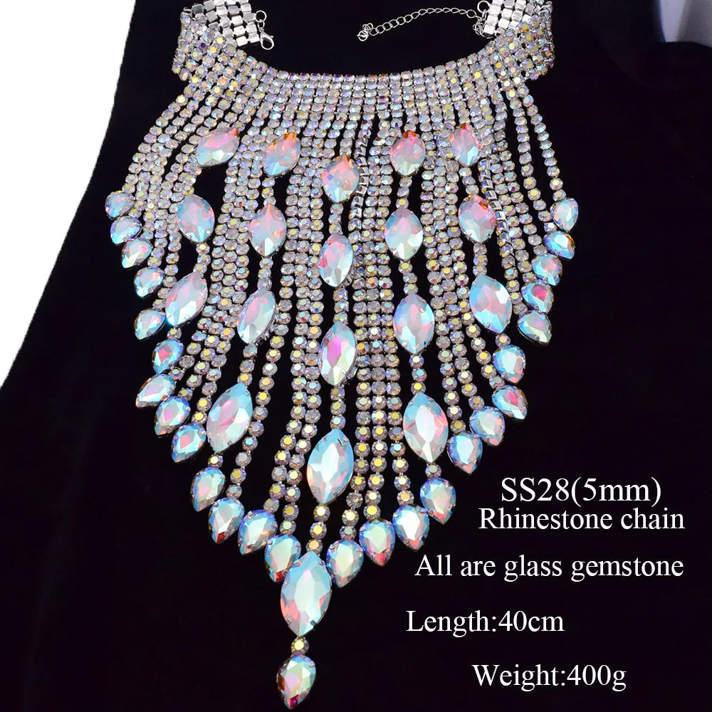 Rhinestone Studded Tassel Choker Necklace VeilsGalore