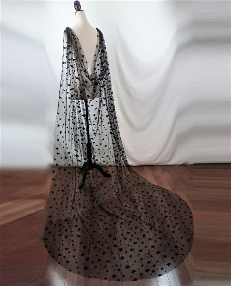 black bridal veil cape