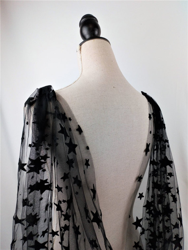 black wedding veil cape