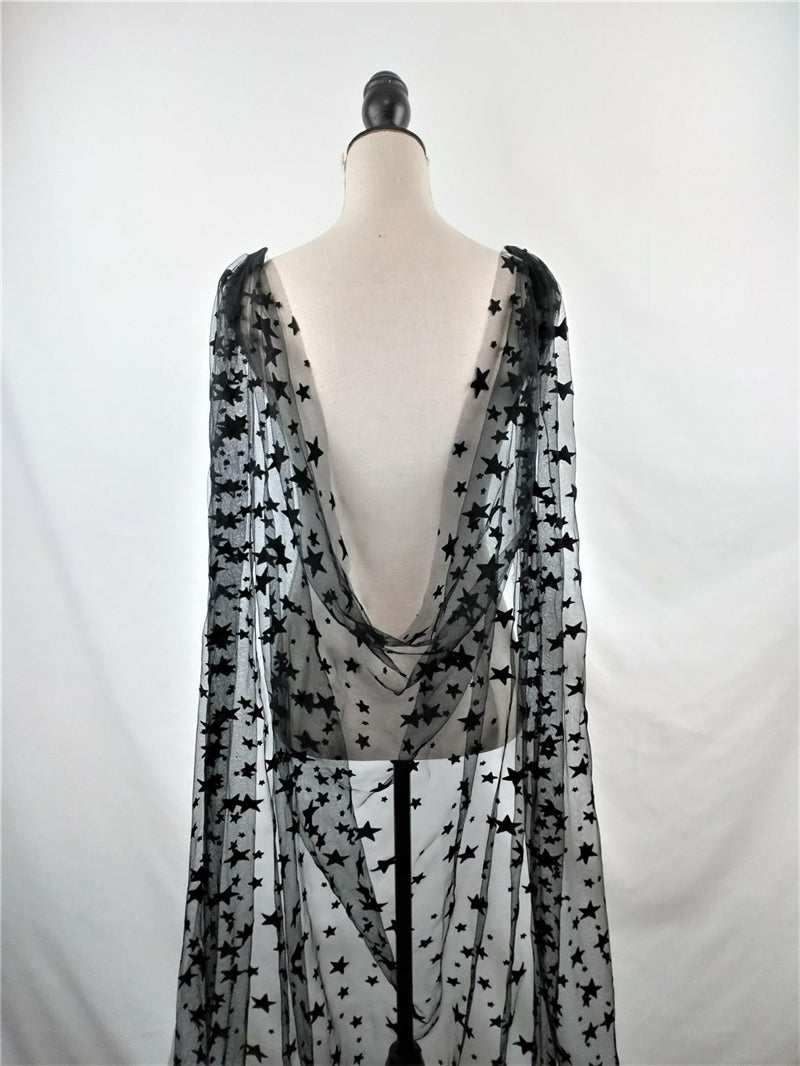 black wedding veil cape