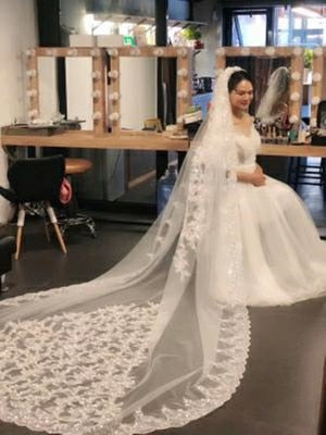 Sequins New Luxury Cathedral Veil Appliques Lace Edge