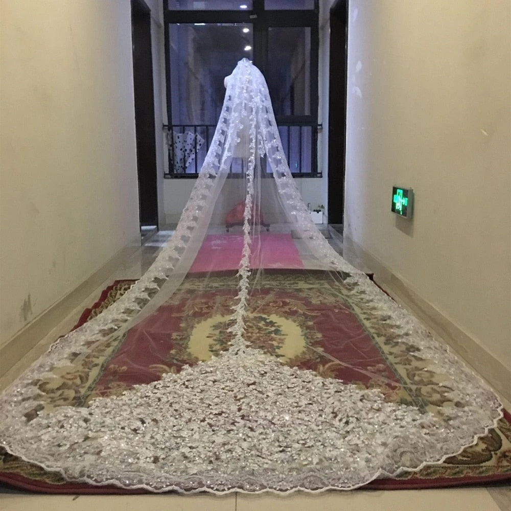 Sequins New Luxury Cathedral Veil Appliques Lace Edge