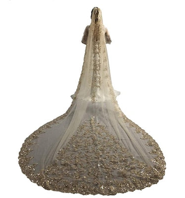 Sequins New Luxury Cathedral Veil Appliques Lace Edge