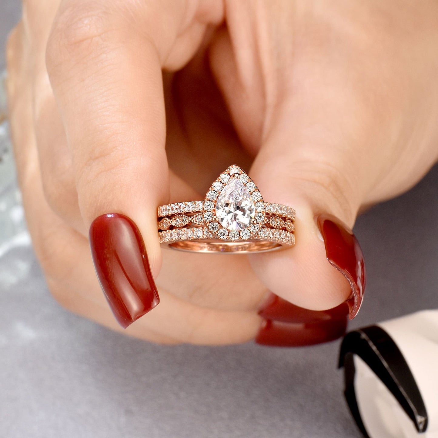 Zircon Ring Set: 925 Sterling Silver Engagement Rings 3PCS 🚚 VeilsGalore