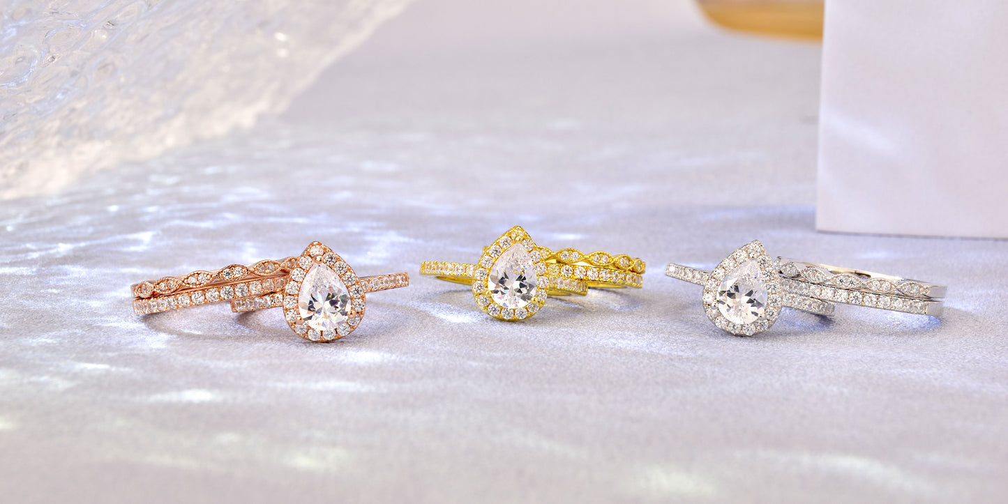 Zircon Ring Set: 925 Sterling Silver Engagement Rings 3PCS 🚚
