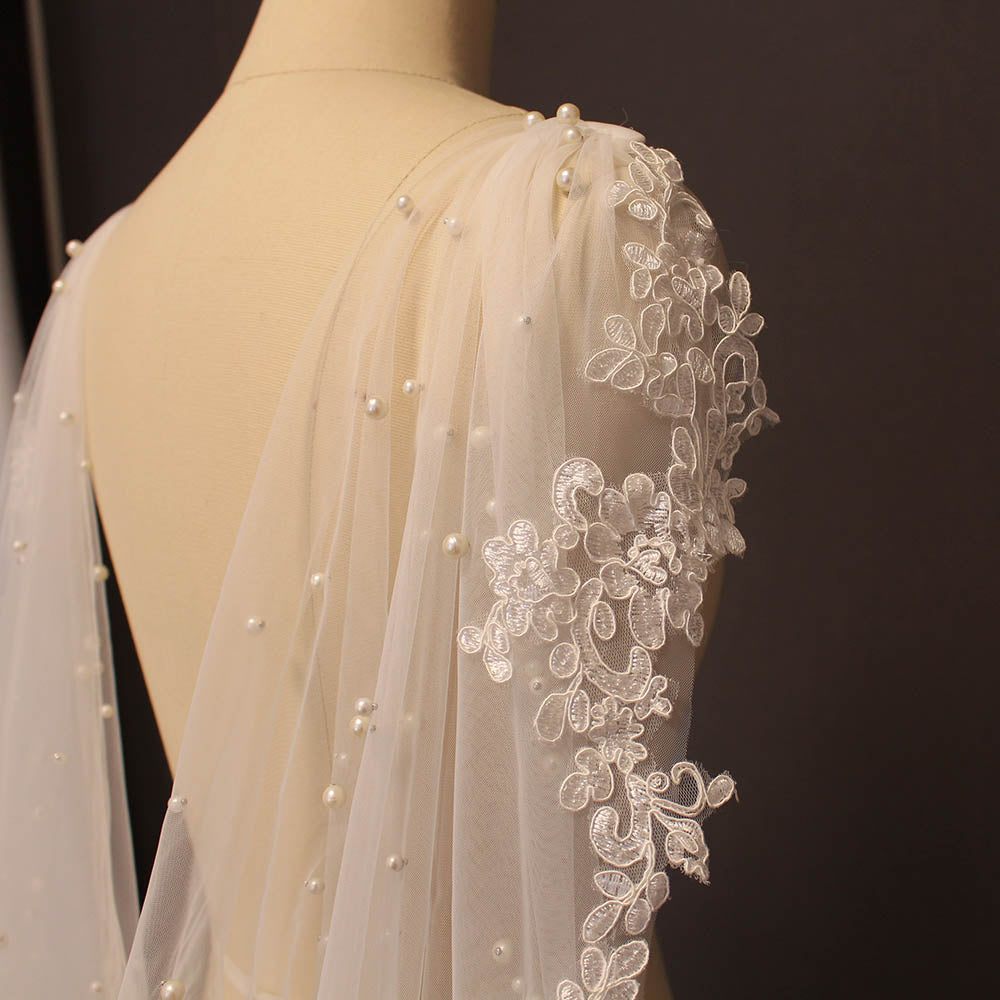 Lace and Pearl Bridal Shawl