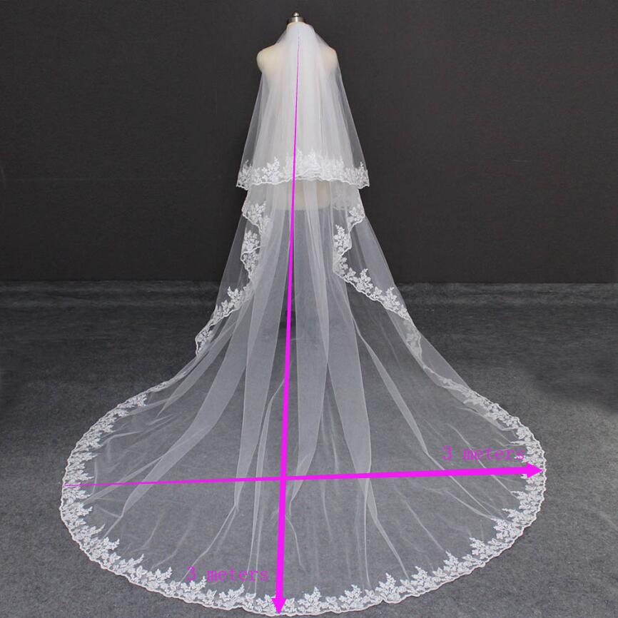 2 Layer Lace Cathedral Veil with Blusher and Comb VeilsGalore