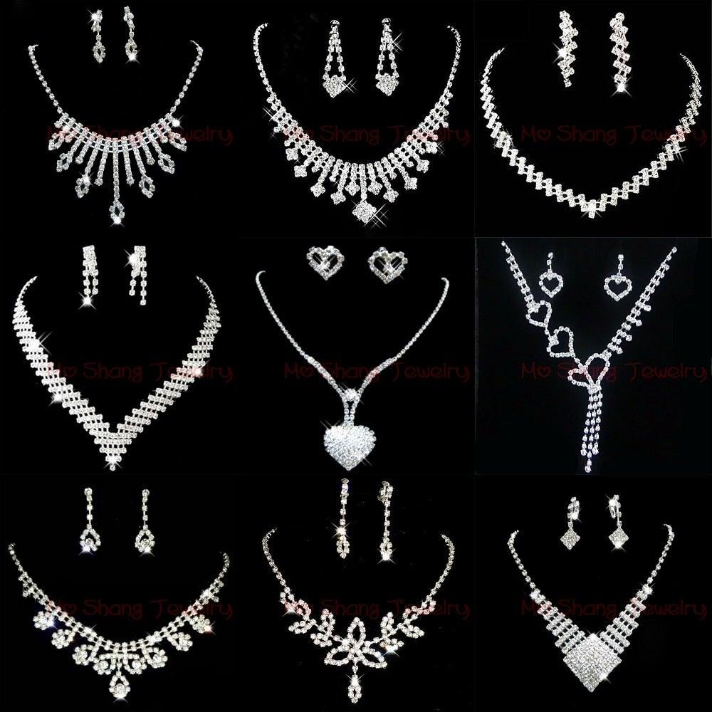 Crystal Silver Bridal Jewelry Sets - VeilsGalore