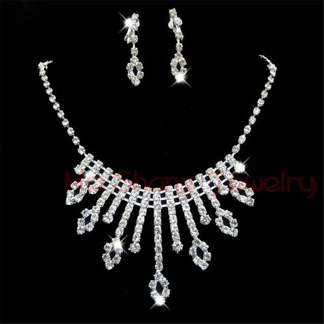 Crystal Silver Bridal Jewelry Sets - VeilsGalore