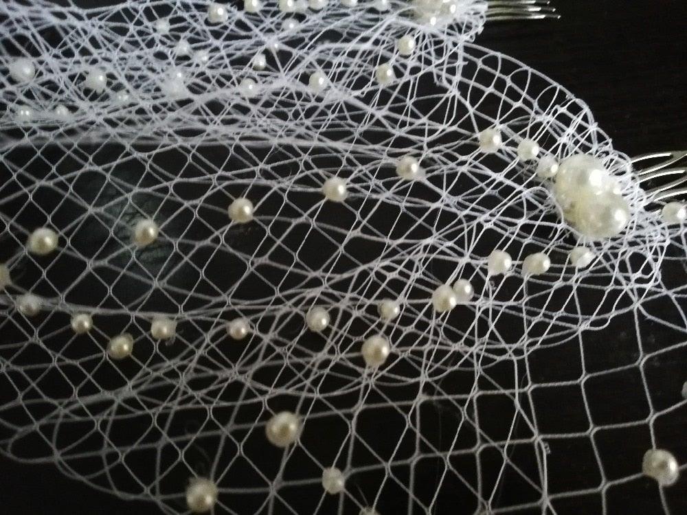 Birdcage veil with pearls - VeilsGalore