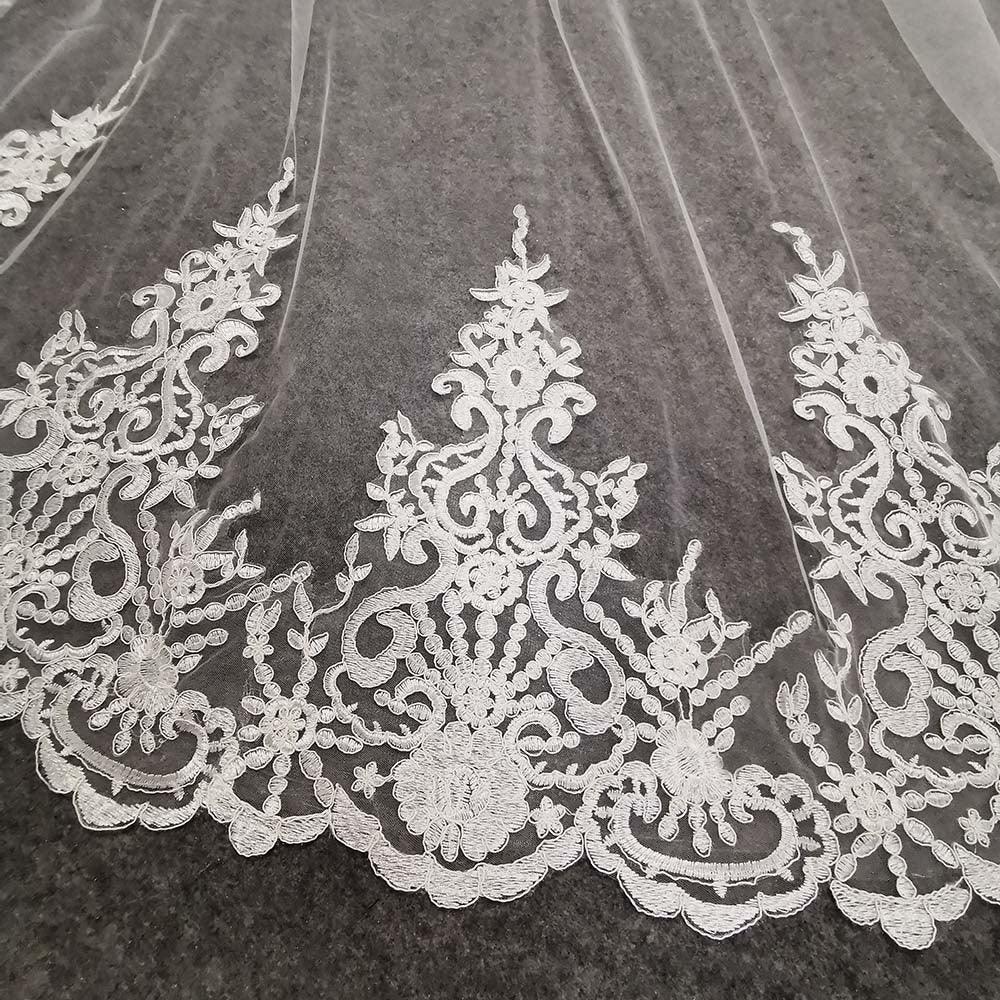 Long Lace Bridal Veil With Comb - VeilsGalore