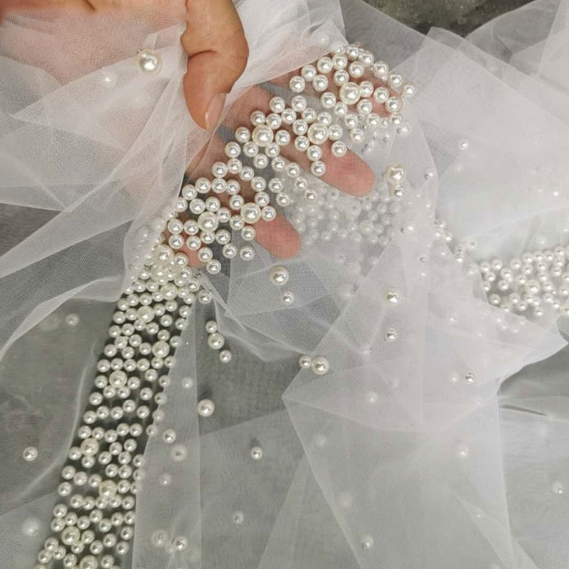 Pearl Beaded Cathedral Headpiece Veil VeilsGalore