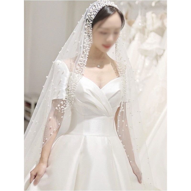 Pearl Beaded Cathedral Headpiece Veil
