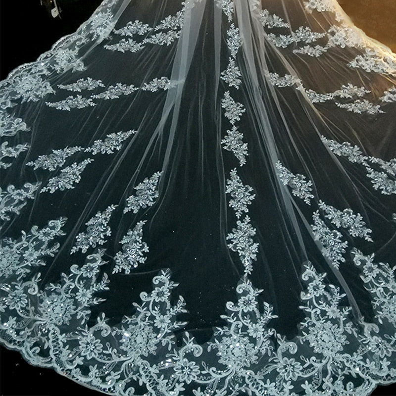 Long Tulle Cathedral Bridal Veil with Comb VeilsGalore