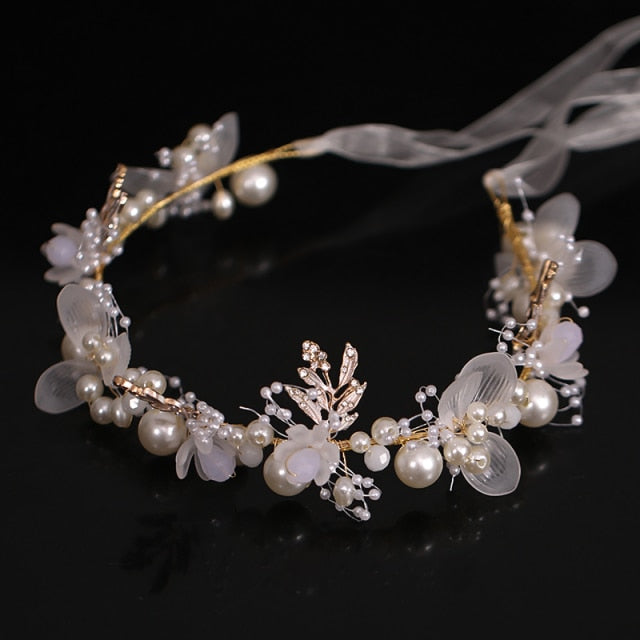 Silver & Pearl Tiara with Handmade Ribbon Jewelry