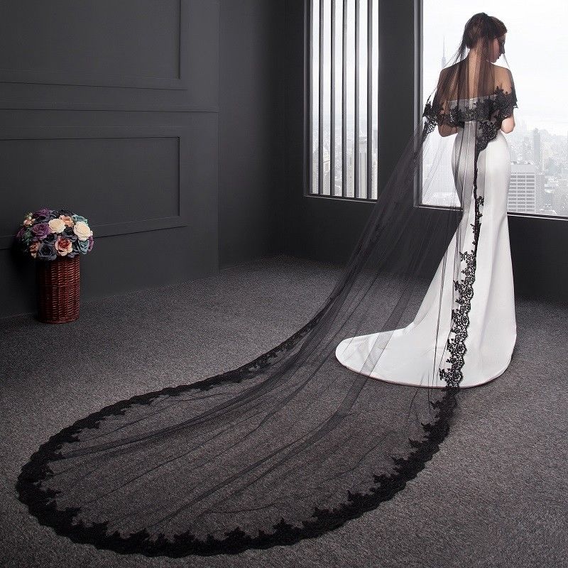 Cathedral Lace Black Wedding Veil