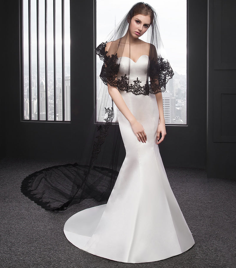 Cathedral Lace Black Wedding Veil