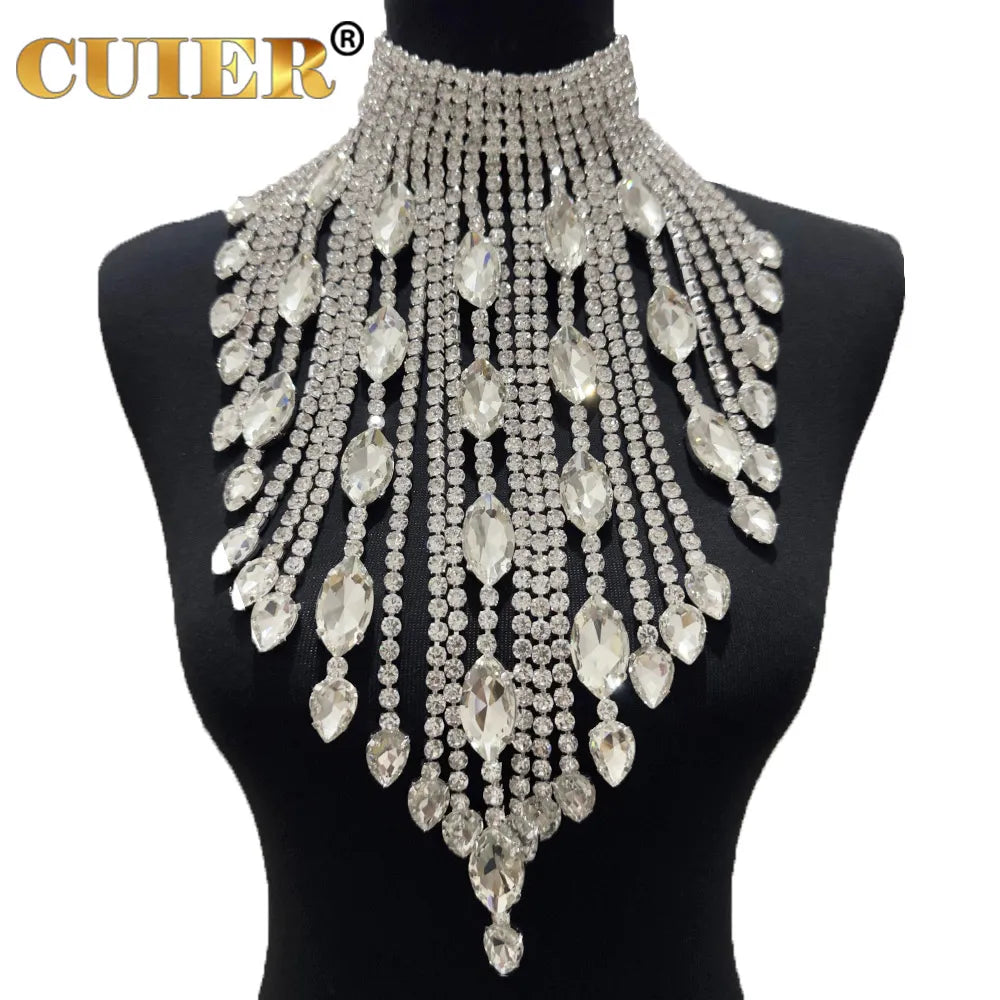 Rhinestone Studded Tassel Choker Necklace