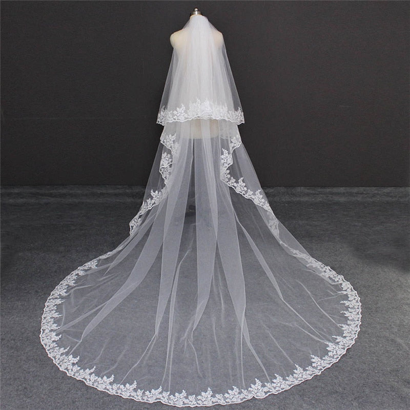 2 Layer Lace Cathedral Veil with Blusher and Comb