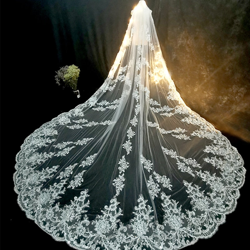 Long Tulle Cathedral Bridal Veil with Comb