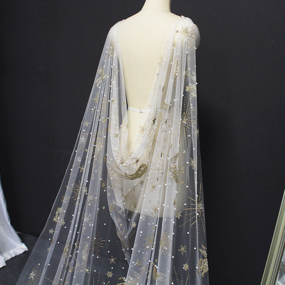 Luxury Pearl Wedding Shawl with Gold Dust